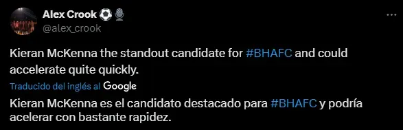 McKenna, un candidato muy a la mano para Brighton (X @alex_crook).