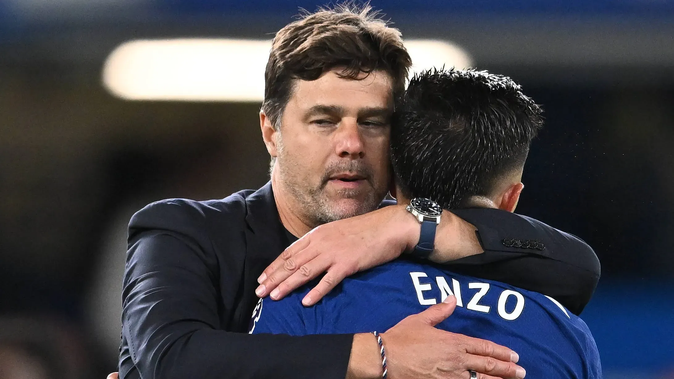 Mauricio Pochettino y Enzo Fernández en la etapa que compartieron en el Chelsea.