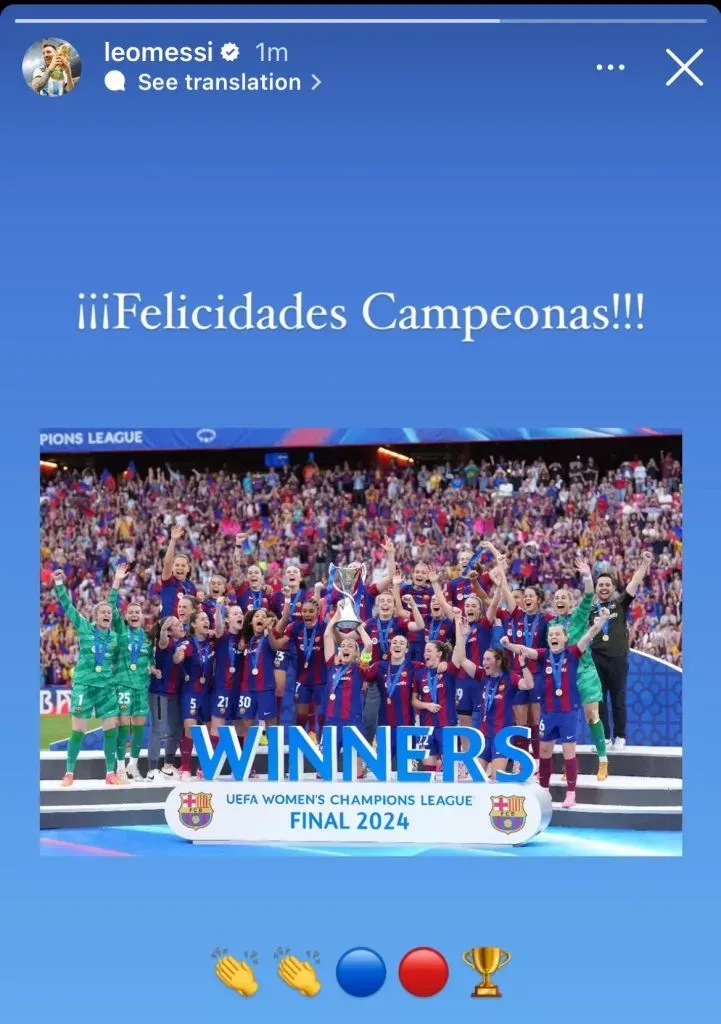 La historia de Instagram que publicó Messi (Instagram @leomessi).