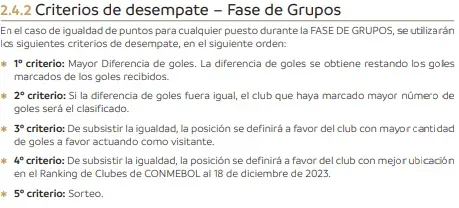 Reglamento de Conmebol sobre los criterios de desempate (CONMEBOL)