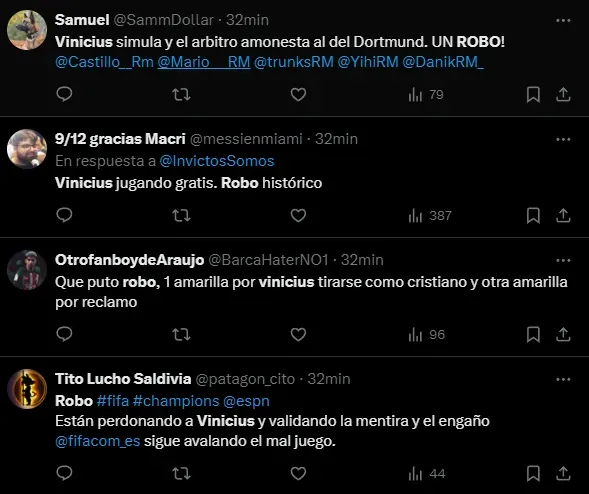 Las denuncias de robo por la jugada de Vinícius Júnior (X)