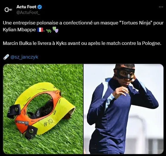 La máscara que le regalarían de Mbappé desde Polonia (X @ActuFoot_).
