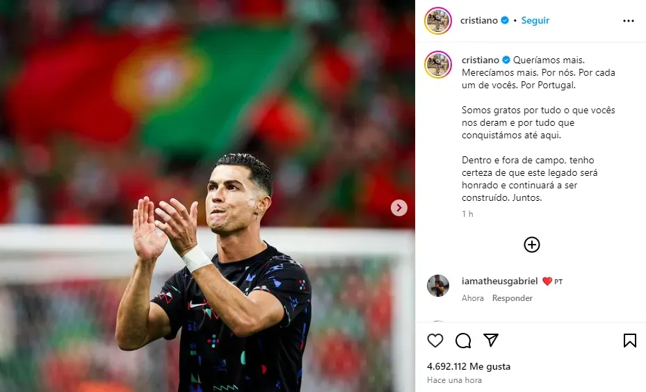 El emotivo posteo de Cristiano Ronaldo (Instagram @cristiano).