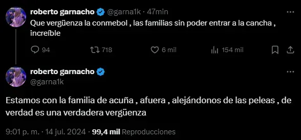 La fuerte denuncia de Roberto Garnacho, hermano de Alejandro (X @garna1k).