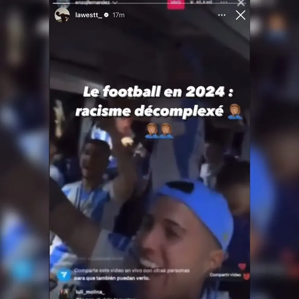 La publicación de Wesley Fofana contra Enzo Fernández (Instagram @lawestt_)