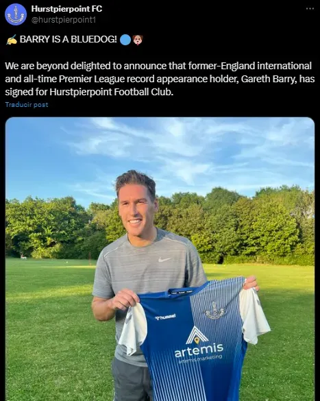 Gareth Barry vuelve al fútbol profesional (X @hurstpierpoint1).