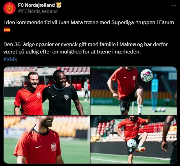 Juan Mata ya se entrena con el FC Nordsjaelland (X @FCNordsjaelland).