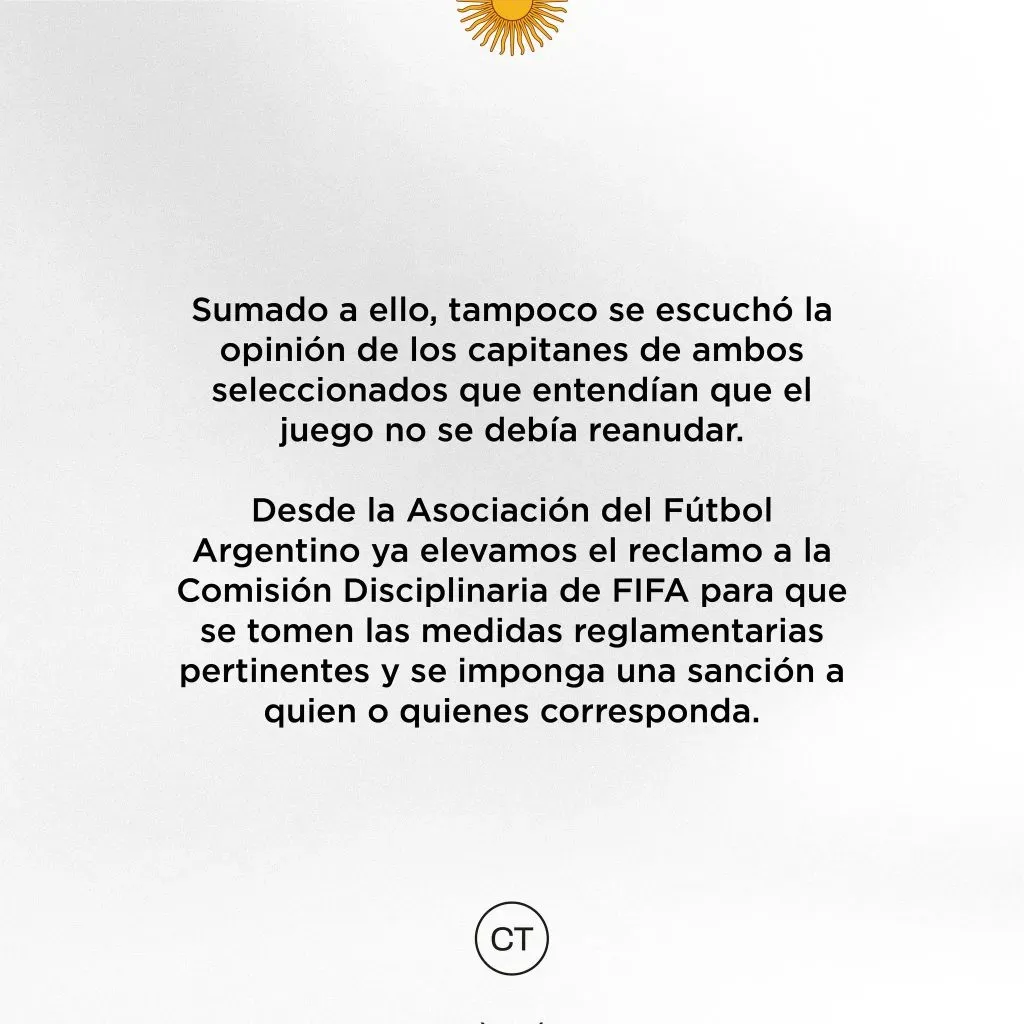 Comunicado de Chiqui Tapia.