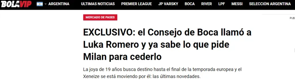 En enero de este año, BOLAVIP reportaba el interés de Boca sobre Luka Romero.