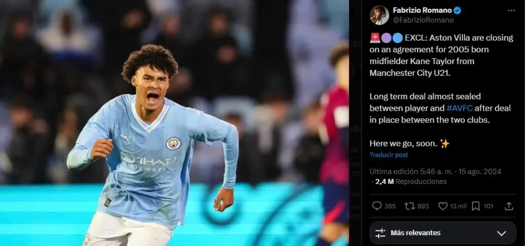 Kane Taylor es nuevo jugador del Aston Villa. (X: @FabrizioRomano)