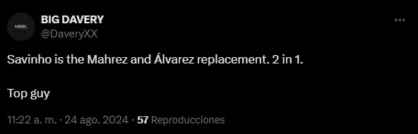 Hubo comparaciones de Savinho con Mahrez y Álvarez (X)