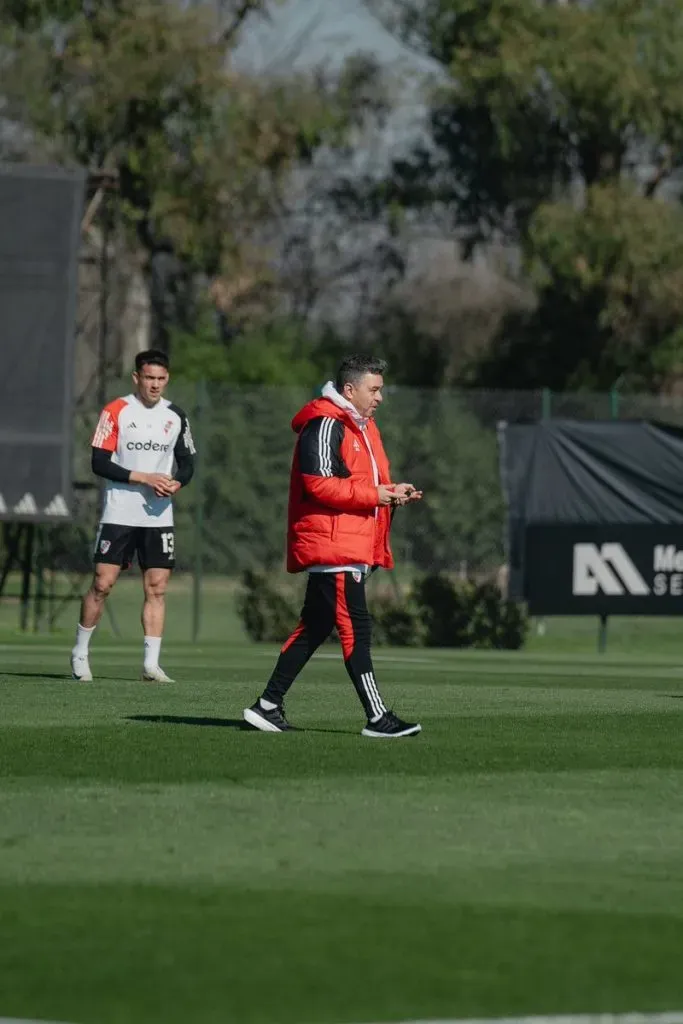 Marcelo Gallardo en el entrenamiento de River.