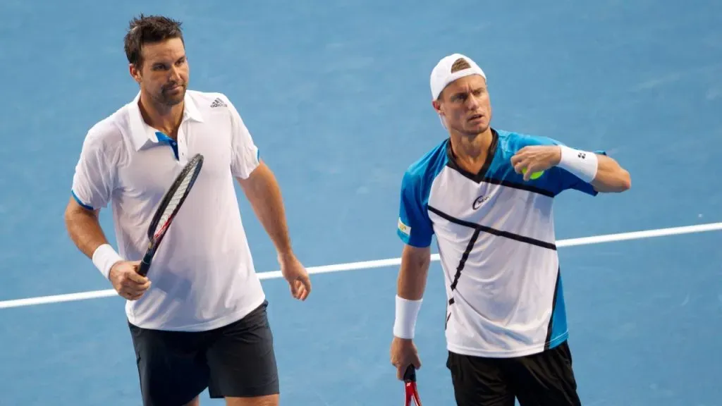 Rafter, junto a Hewitt, jugando el dobles en el Australian Open 2014 (IMAGO / GEPA pictures).