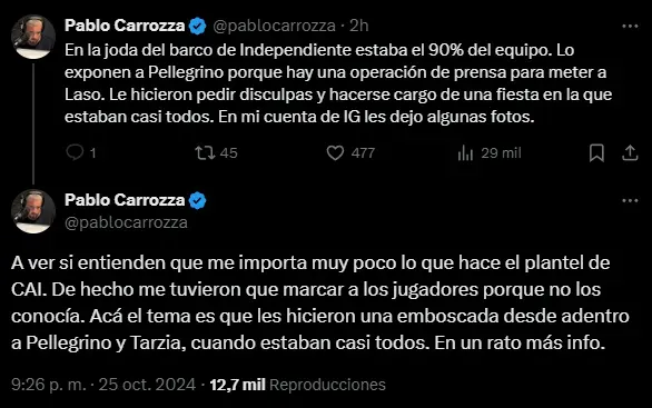 El periodista Pablo Carrozza publicó más videos sobre la fiesta en el yate (X @pablocarrozza).