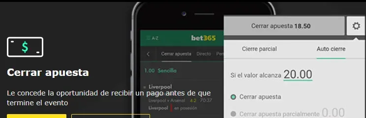 Cash out en apuestas. Captura realizada desde la web de bet365 el 09/12/2024