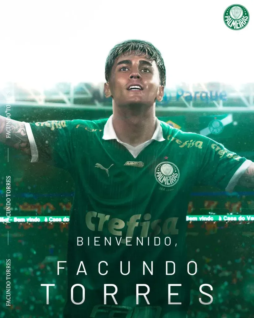 Palmeiras y su anuncio oficial para la llegada de Facu Torres (X @Palmeiras).