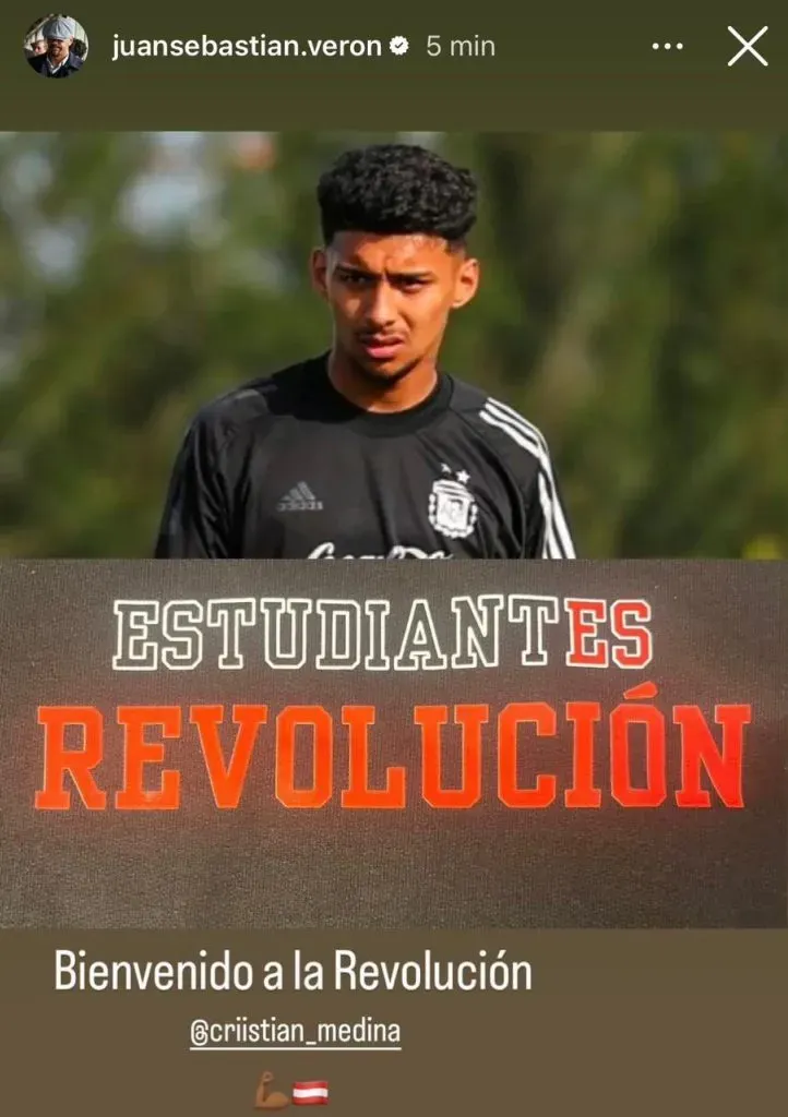 Verón confirmó la llegada de Medina a Estudiantes (Instagram @juansebastian.veron).