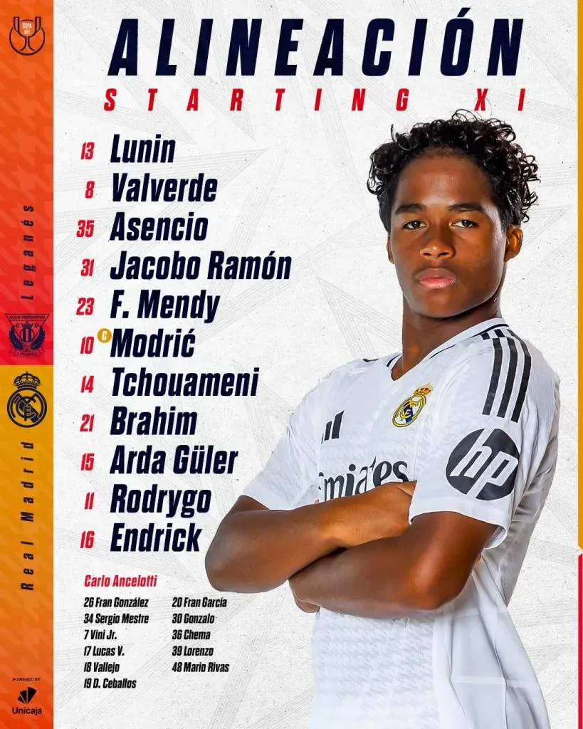 La alineación confirmada para el partido ante Leganés (X @realmadrid).