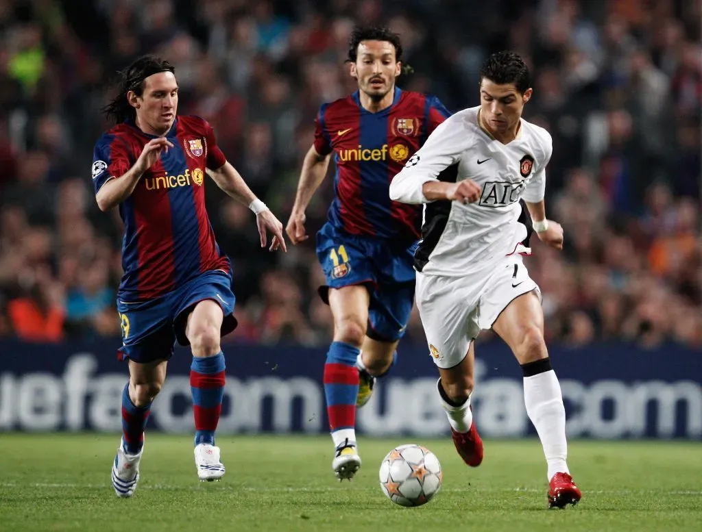 Gianluca Zambrotta marca a Cristiano Ronaldo junto a Lionel Messi.