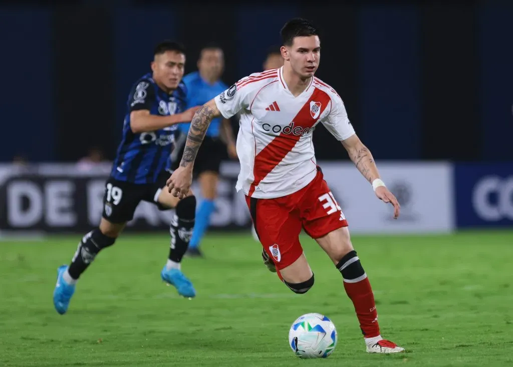 Franco Mastantuono, en Ecuador, durante Independiente del Valle vs. River. (Franklin Jacome/Getty Images)