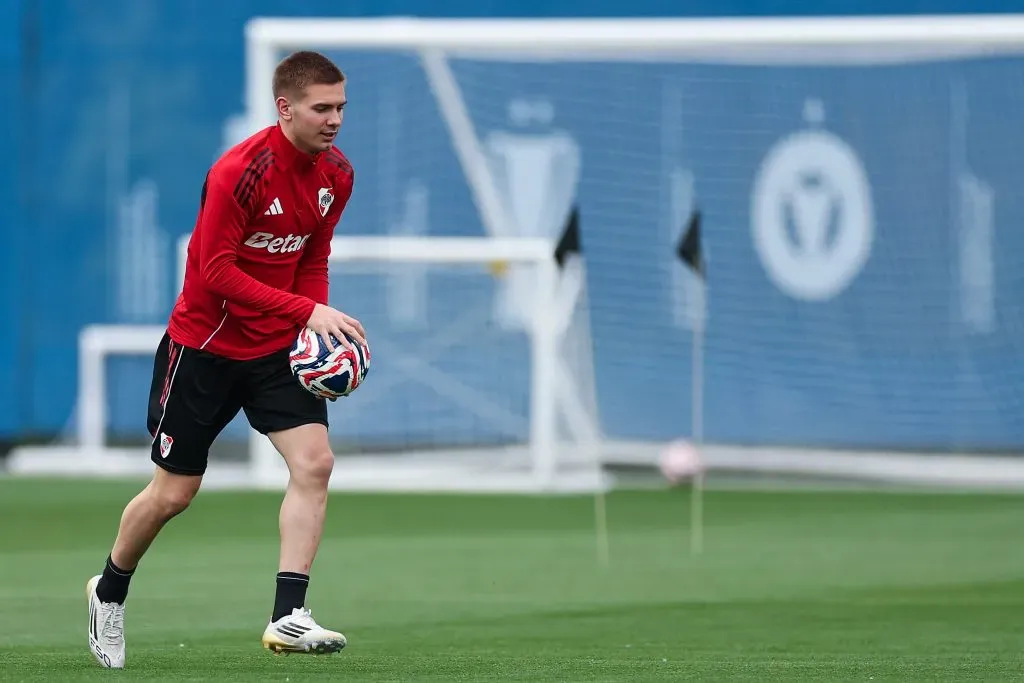 Franco Mastantuono durante un entrenamiento de River Plate en el Mundial de Clubes. (Getty Images)