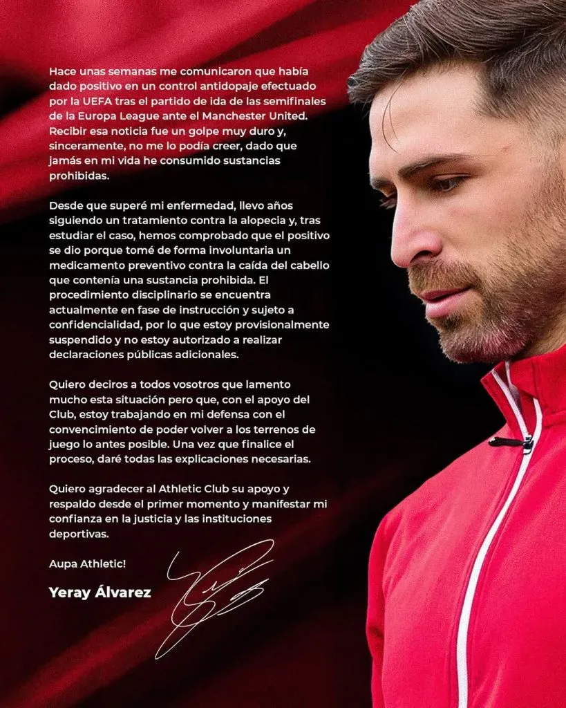 El posteo de Yeray Álvarez.