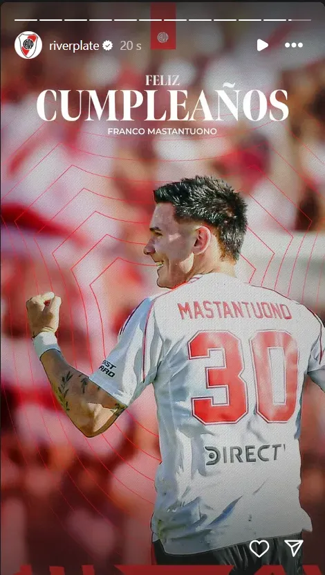 El saludo de River a Franco Mastantuono.
