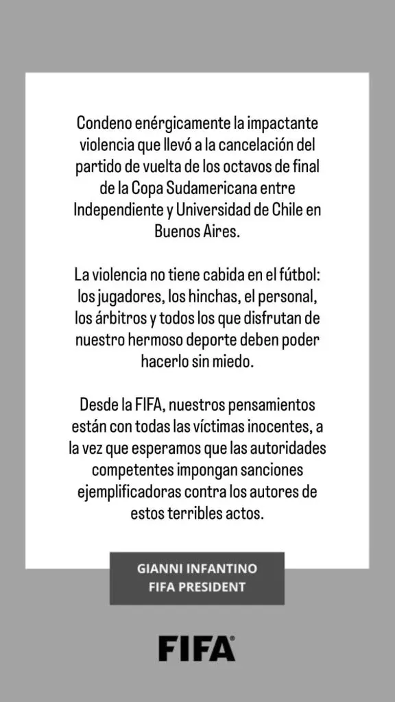 El posteo de Gianni Infantino.