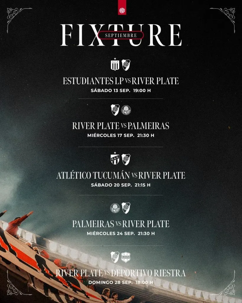 El fixture de River en septiembre. (Foto: @RiverPlate).
