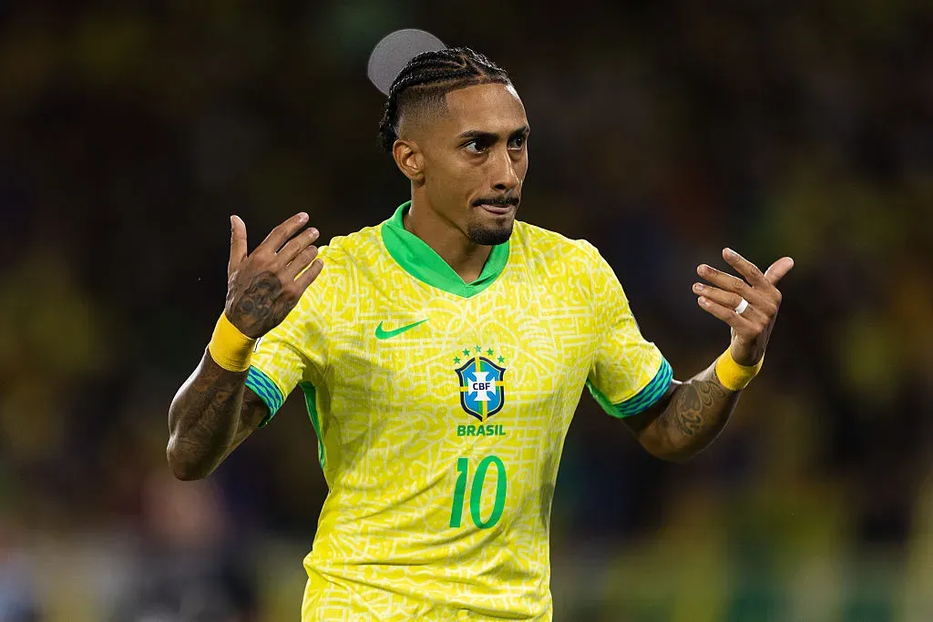 Mientras los jugadores del Real Madrid tuvieron descanso, Raphinha viajó a jugar con Brasil. (Getty)