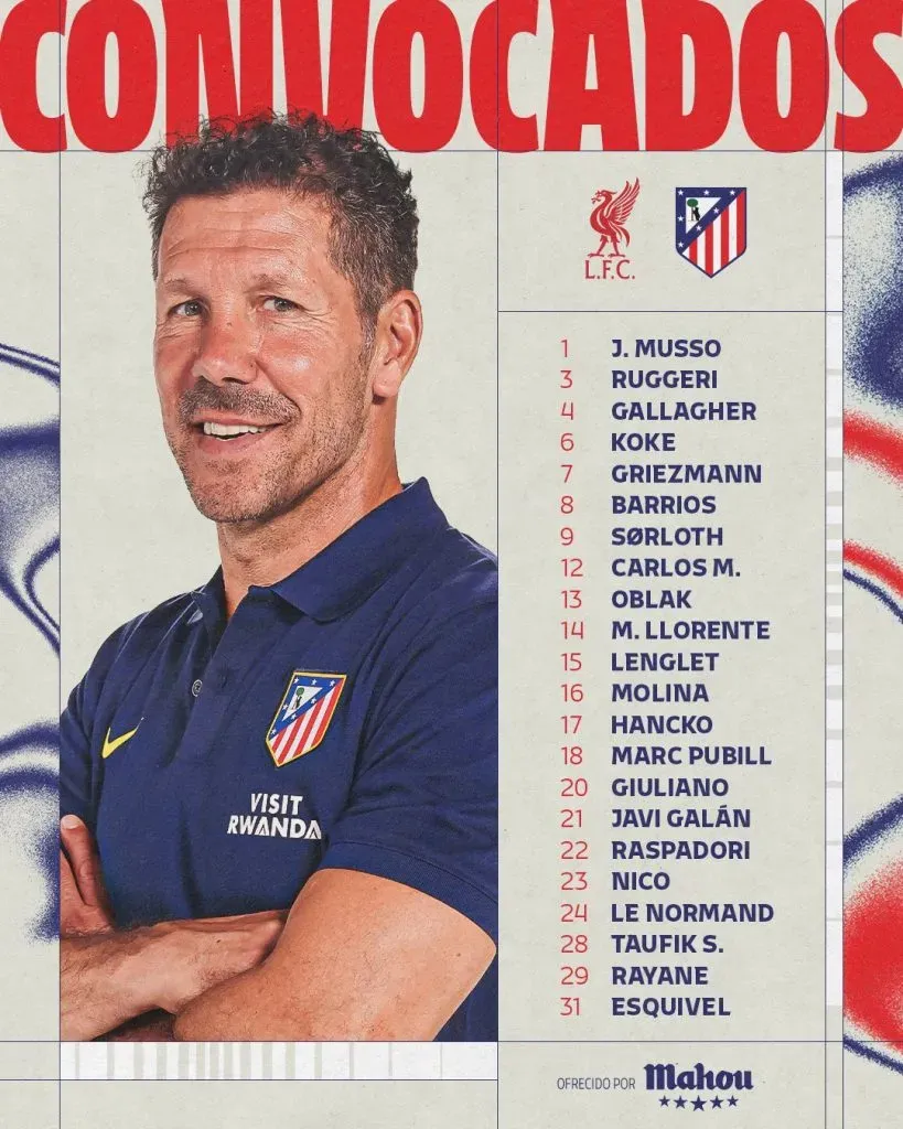La publicación del Atlético de Madrid con la que informó los citados vs. Liverpool.