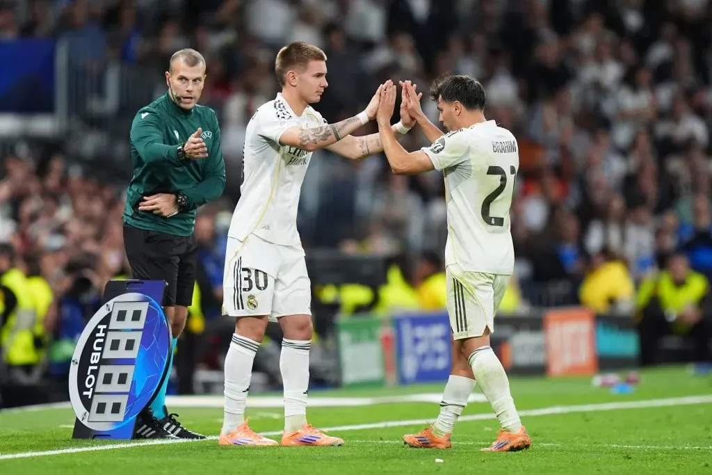 Brahim Diaz y Franco Mastantuono, jugadores de Real Madrid. (Getty Images)