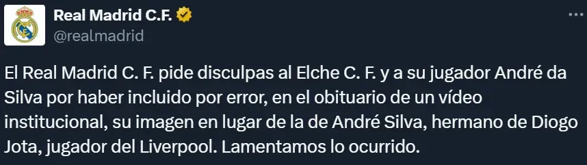 El posteo de Real Madrid.