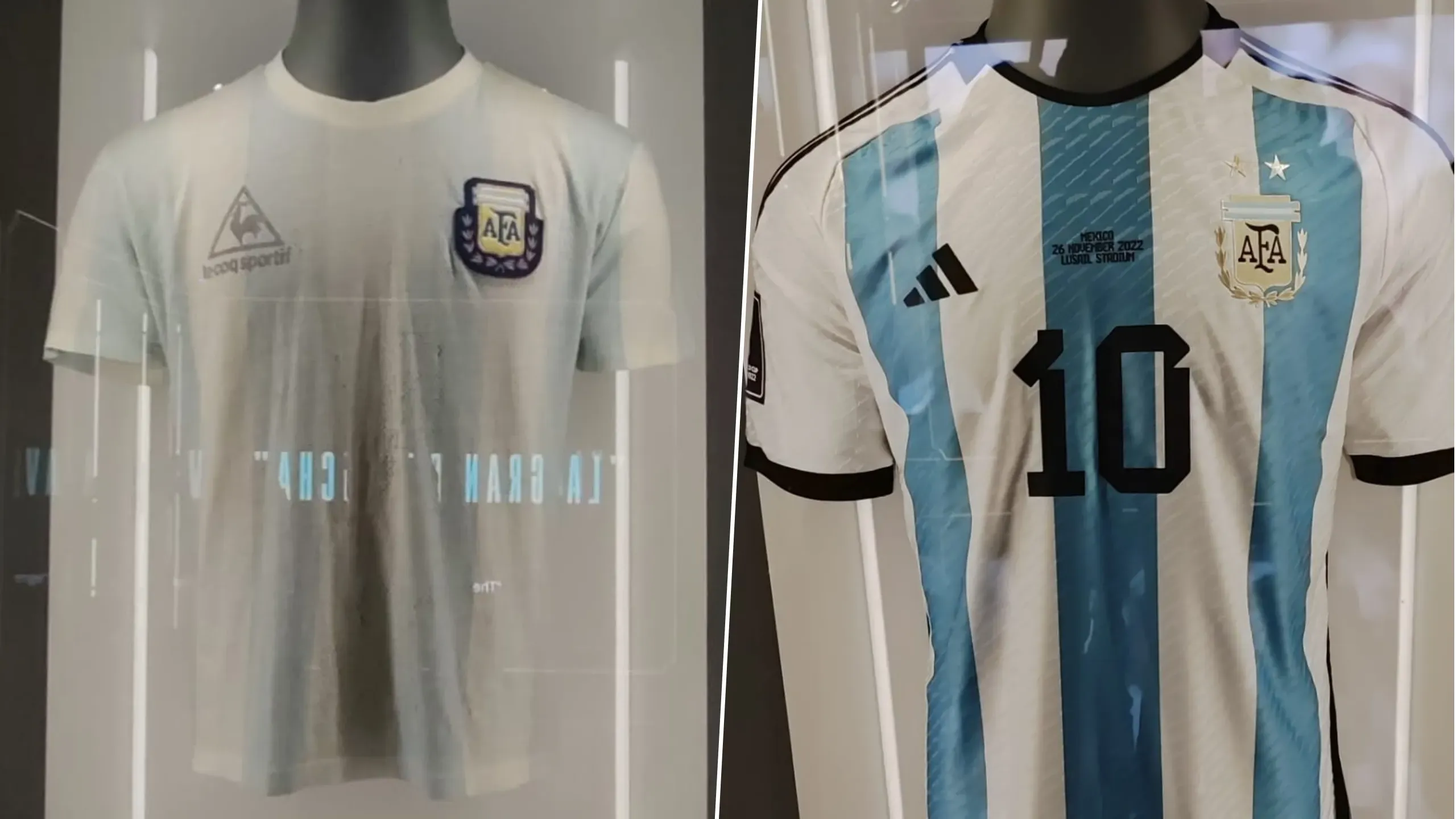 La camiseta de Maradona de la Final de México 86 y de Leo Messi vs. México en Qatar 2022.