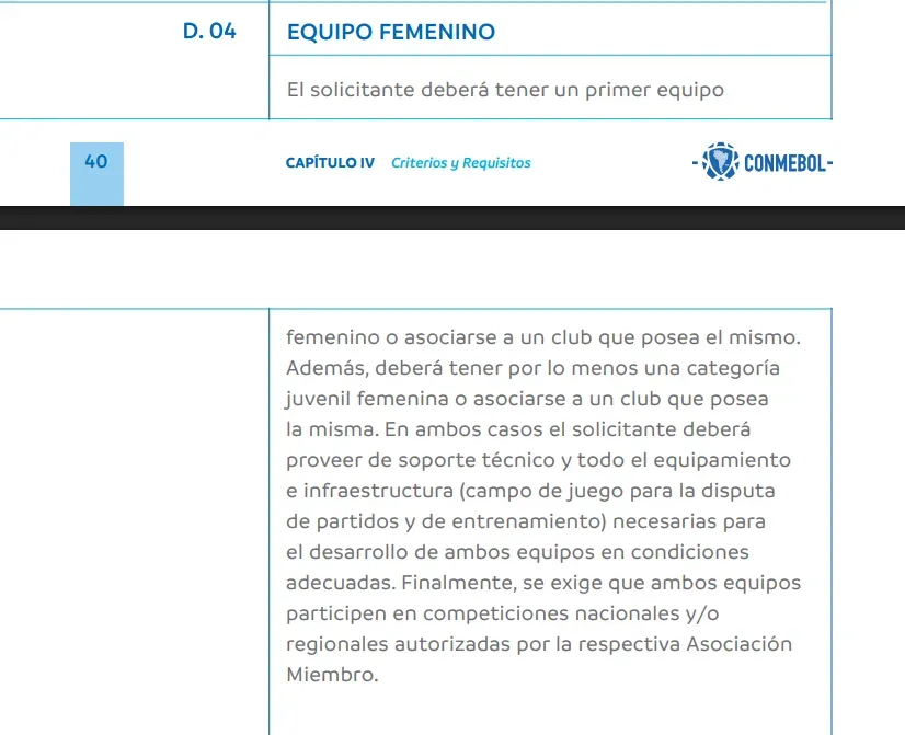 Captura del Reglamento de Licencias de Conmebol.