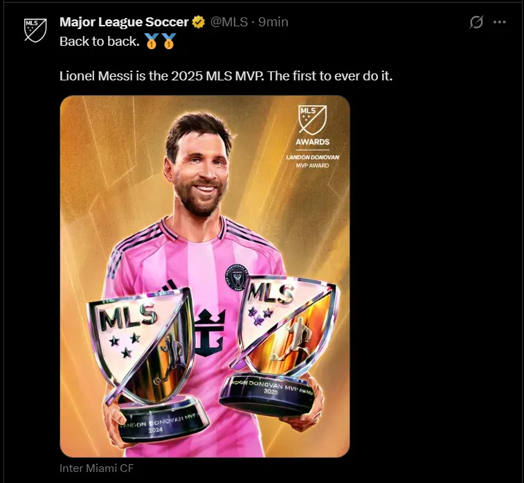 El posteo de la MLS para anunciar a Messi como MVP.