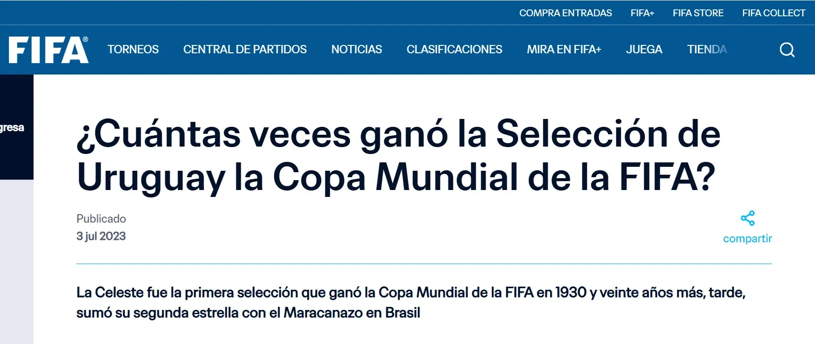 Para la FIFA, Uruguay tiene dos estrellas.