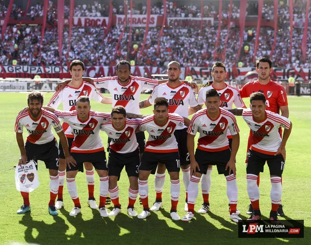 El River de 2016: Nacho Fernández, Mina, Maidana, Alario, Batalla (arriba), Ponzio, D’Alessandro, Olivera, Pity Martínez, Moreira y Driussi (abajo). (Foto: La Página Millonaria)