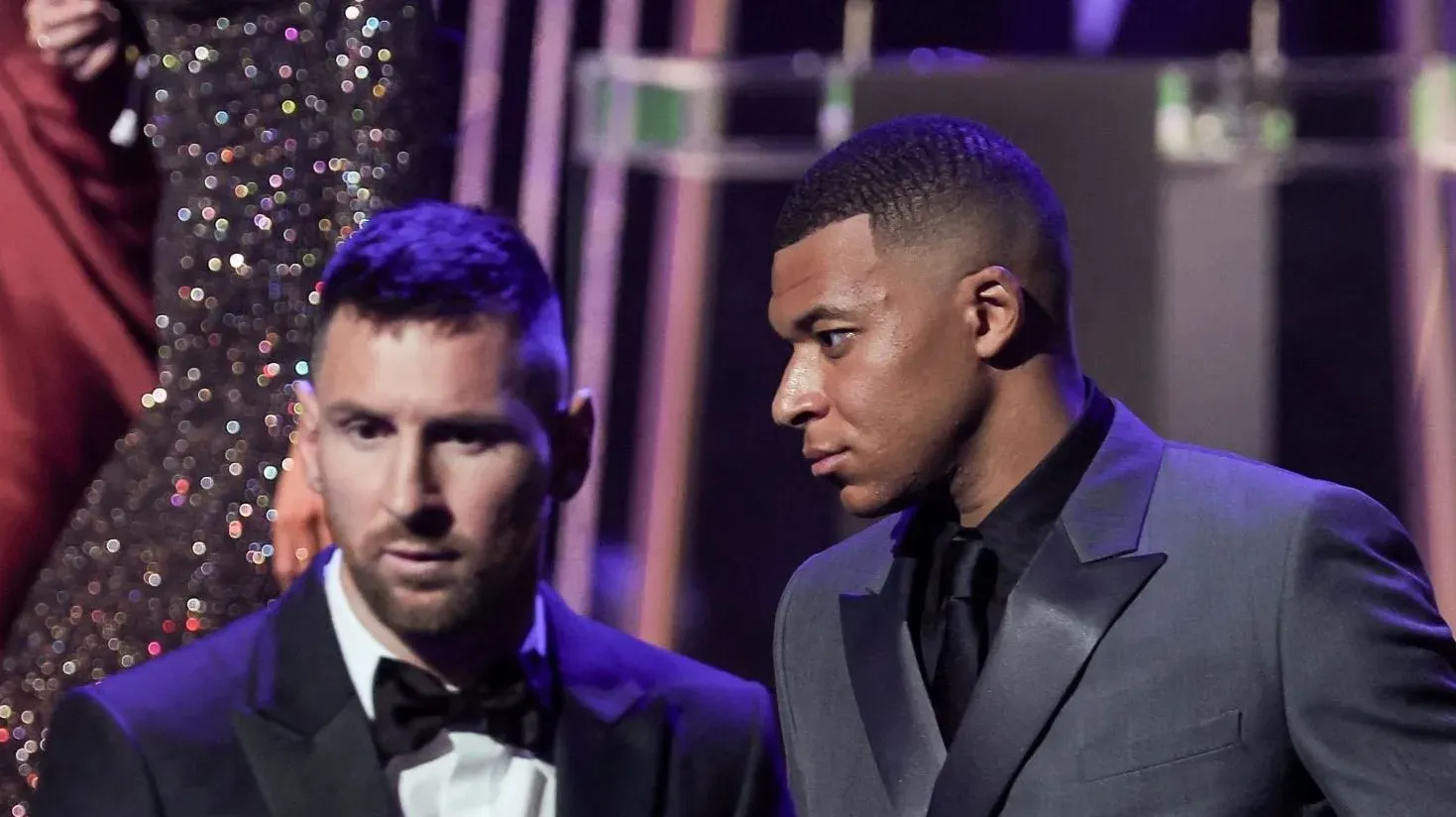Messi y Mbappé en la gala del Balón de Oro 2023. (Getty).