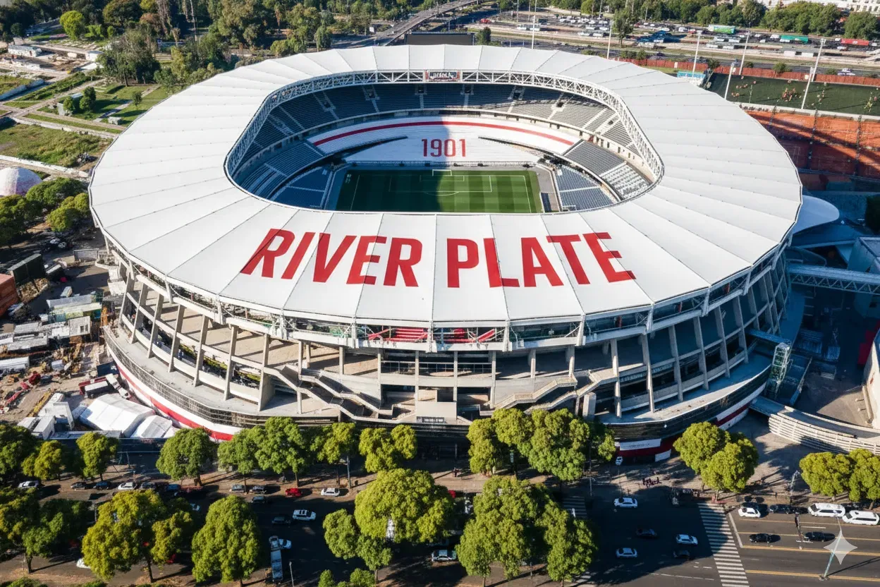 Se colocarán unas 100 columnas por fuera del estadio para soportar la estructura del techo. (Foto creada con Gemini).