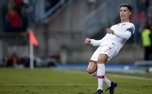 Cristiano Ronaldo enquanto comemorava gol em amistoso pela seleção de Portugal