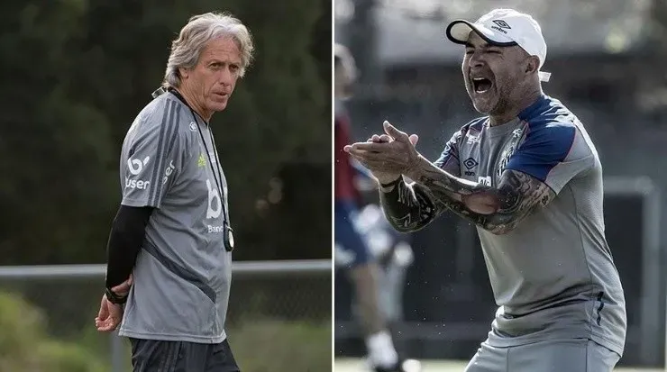 Jesus e Sampaoli: expectativa por 2020 em Flamengo e Galo (Fotos: Alexandre Vital/Flamengo e Ivan Storti/Santos FC)