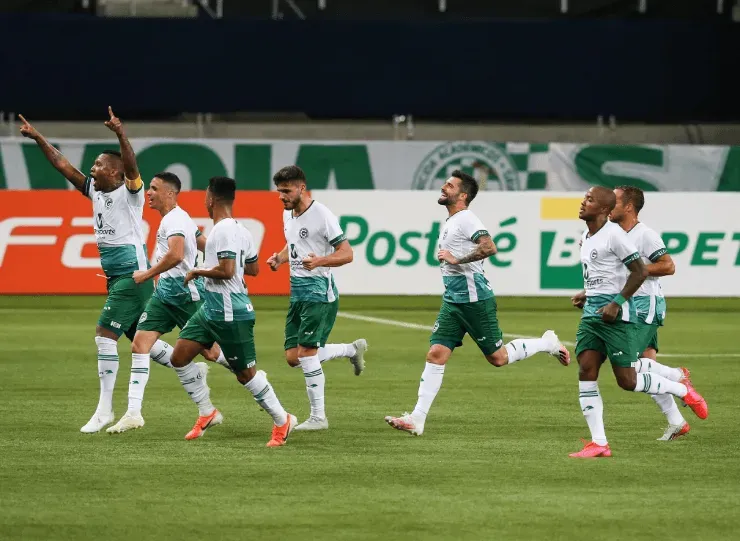 Jogadores do Goiás comemoram gol contra o Palmeiras. (Foto: Getty Images)