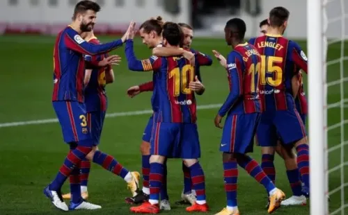 Jogadores do Barcelona comemoram gol. Foto: Getty Images