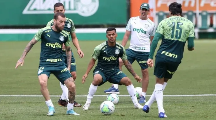 Palmeiras vem treinando com o elenco que tem disponível no momento - Foto: Cesar Greco/Palmeiras.