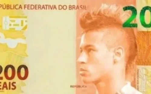 Meme de Neymar estampado na cédula de 200 reais. Foto: Getty Images