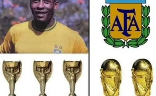 Meme mostra que Pelé tem mais Copas que a Argentina. Foto: Getty Images