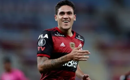 Pedro, artilheiro isolado do Flamengo no Brasileirão, comemora gol. Foto: Getty Images