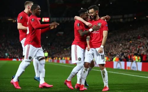 Jogadores do Manchester United comemoram gol. Foto: Getty Images