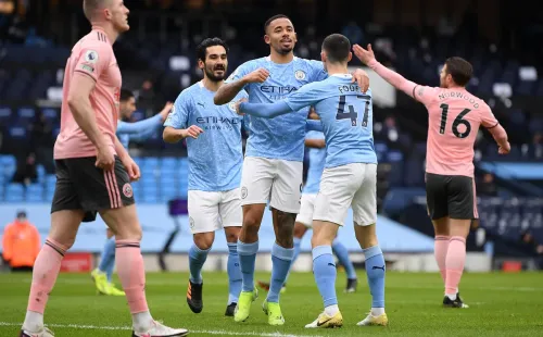 Comemoração de gol do Manchester City. Foto: Getty Images